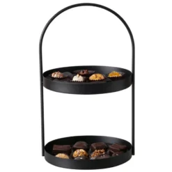 Boltze Etagere 2-laags - zwart - RVS - H44 cm - Hightea/tapas