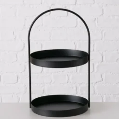Boltze Etagere 2-laags - zwart - RVS - H44 cm - Hightea/tapas