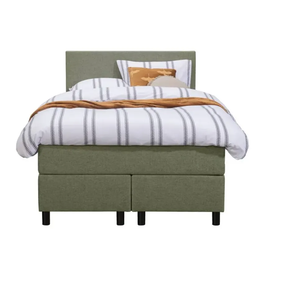 Boxspring Liv egaal - groen - 120x200 cm - ronde poot