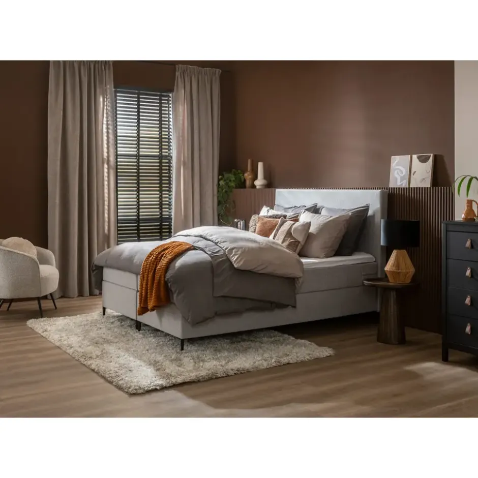 Boxspring Liv egaal - lichtgrijs - 160x200 cm - ronde poot
