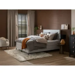 Boxspring Liv egaal - lichtgrijs - 120x200 cm - slanke poot