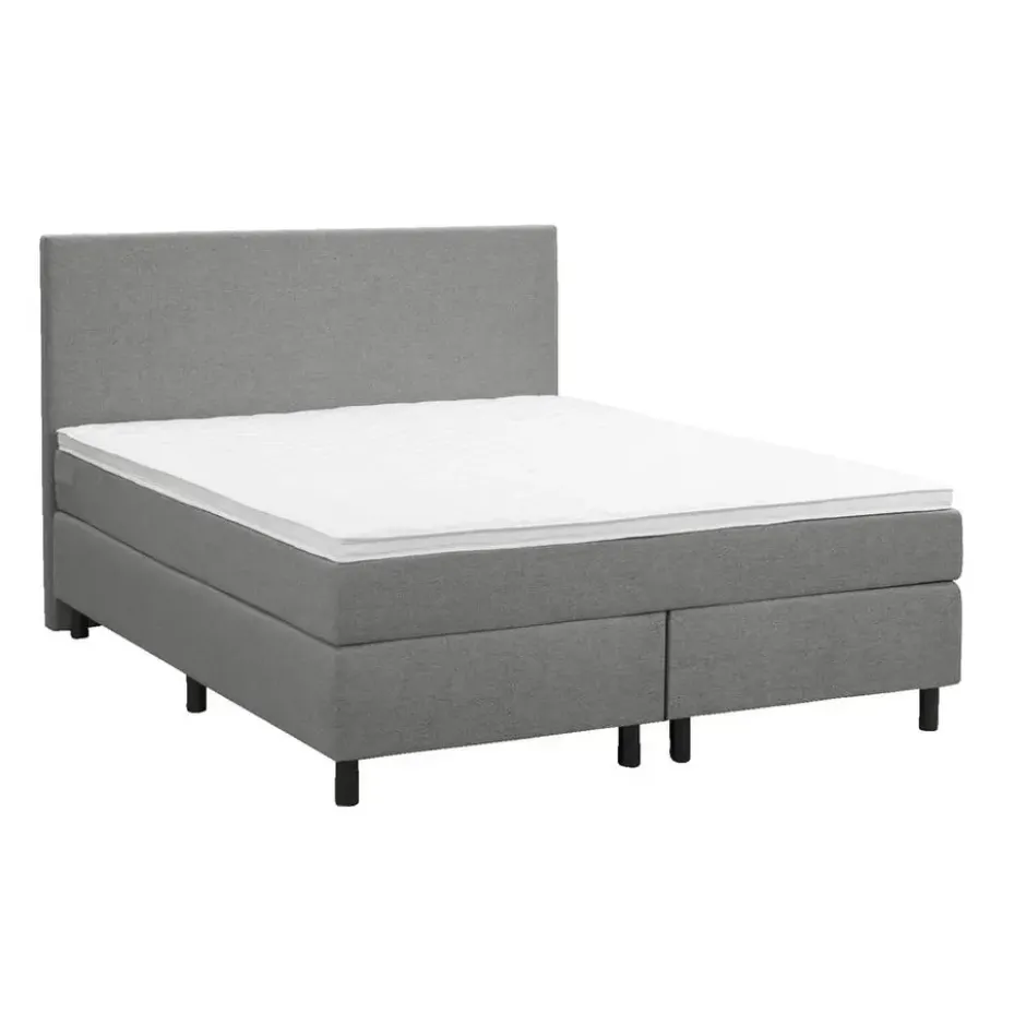 Boxspring Liv egaal - lichtgrijs - 140x200 cm - ronde poot