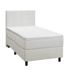 Boxspring Liv geblokt - ecru - 90x200 cm - ronde poot