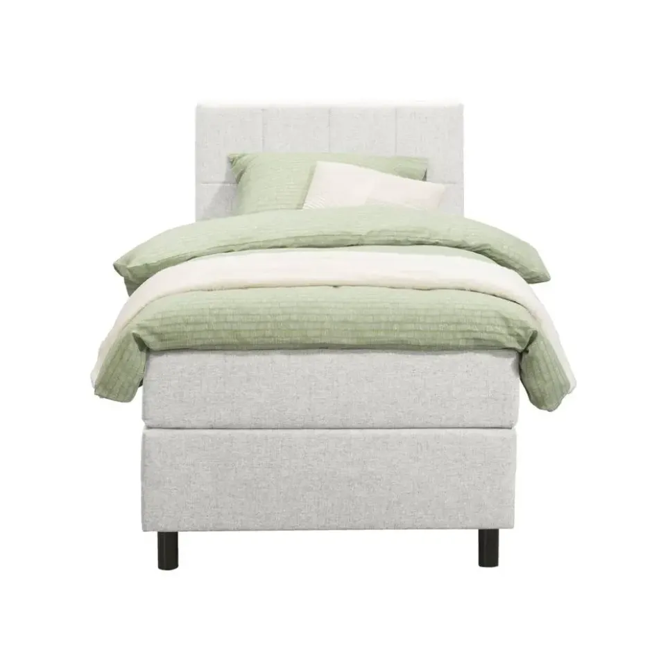 Boxspring Liv geblokt - ecru - 90x200 cm - ronde poot