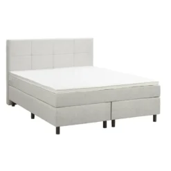 Boxspring Liv geblokt - ecru - 140x200 cm - ronde poot
