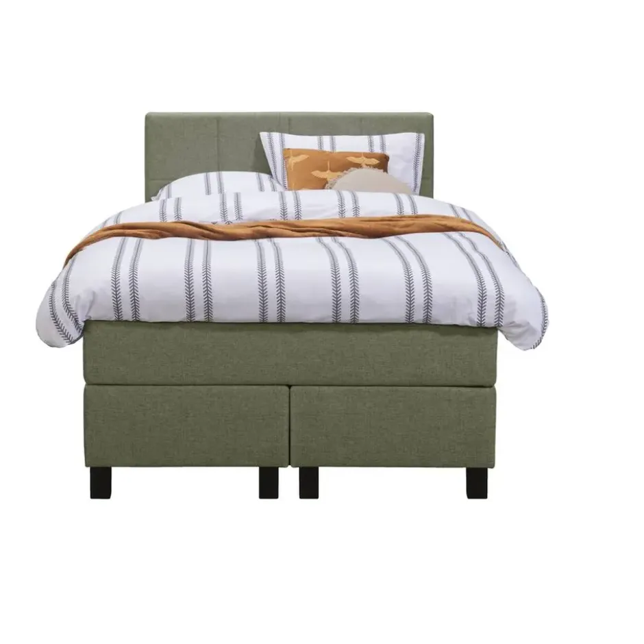 Boxspring Liv geblokt - groen - 120x200 cm - vierkante poot