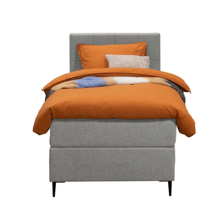 Boxspring Liv geblokt - lichtgrijs - 90x200 cm - slanke poot