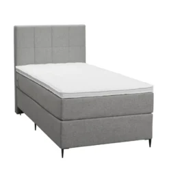 Boxspring Liv geblokt - lichtgrijs - 90x200 cm - slanke poot