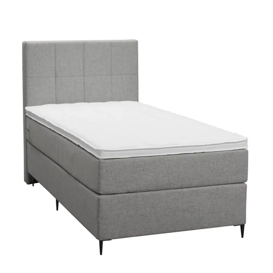 Boxspring Liv geblokt - lichtgrijs - 90x200 cm - slanke poot