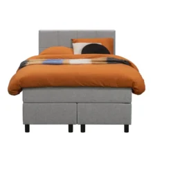 Boxspring Liv geblokt - lichtgrijs - 120x200 cm - ronde poot