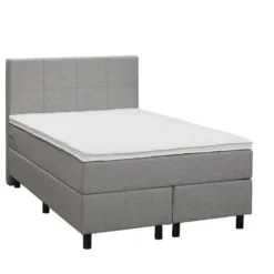 Boxspring Liv geblokt - lichtgrijs - 120x200 cm - ronde poot