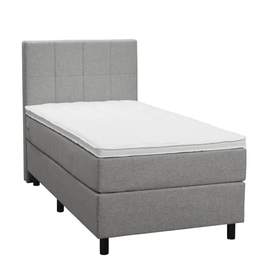 Boxspring Liv geblokt - lichtgrijs - 90x200 cm - ronde poot