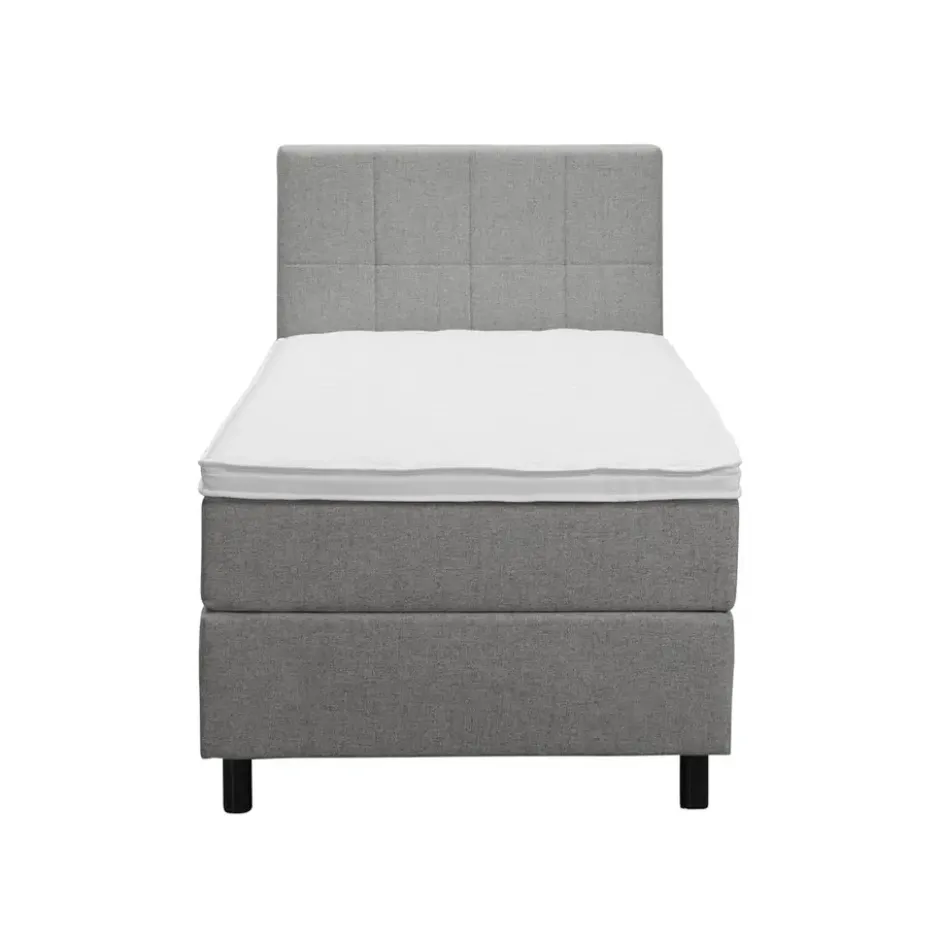 Boxspring Liv geblokt - lichtgrijs - 90x200 cm - ronde poot