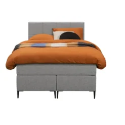 Boxspring Liv geblokt - lichtgrijs - 120x200 cm - slanke poot