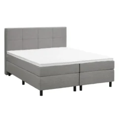 Boxspring Liv geblokt - lichtgrijs - 140x200 cm - ronde poot