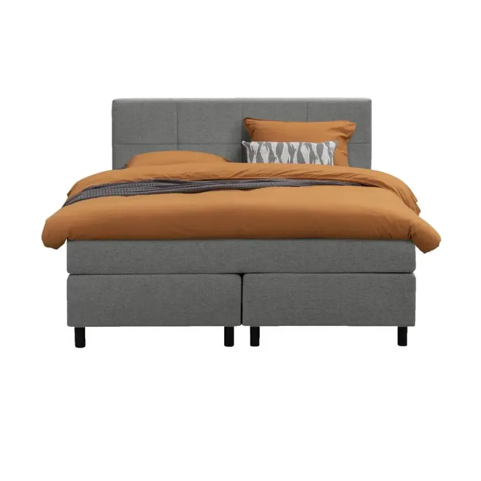 Boxspring Liv geblokt - lichtgrijs - 140x200 cm - ronde poot