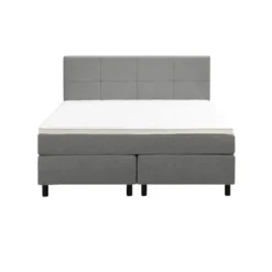 Boxspring Liv geblokt - lichtgrijs - 140x200 cm - ronde poot