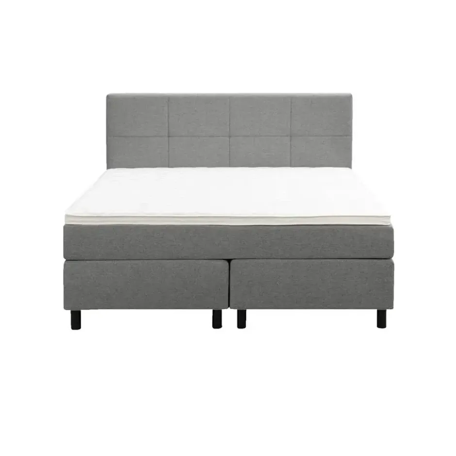 Boxspring Liv geblokt - lichtgrijs - 140x200 cm - ronde poot