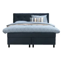 Boxspring Liv geruit - blauw - 140x200 cm - ronde poot