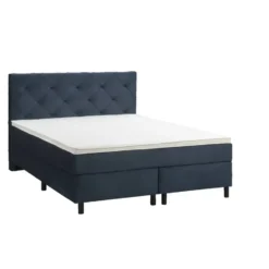 Boxspring Liv geruit - blauw - 140x200 cm - ronde poot