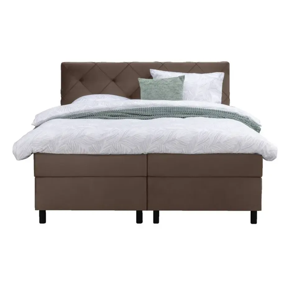 Boxspring Liv geruit - bruin - 180x200 cm - ronde poot