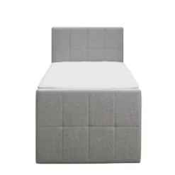 Boxspring met opbergruimte en voetbord Liv geblokt - lichtgrijs - 90x200cm
