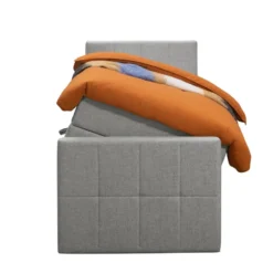 Boxspring met opbergruimte en voetbord Liv geblokt - lichtgrijs - 90x200cm
