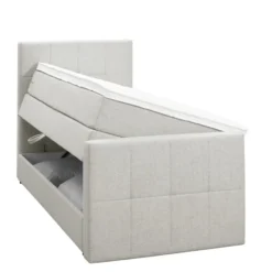 Boxspring met opbergruimte en voetbord Liv geblokt - ecru - 90x200cm