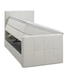 Boxspring met opbergruimte en voetbord Liv geblokt - ecru - 90x200cm