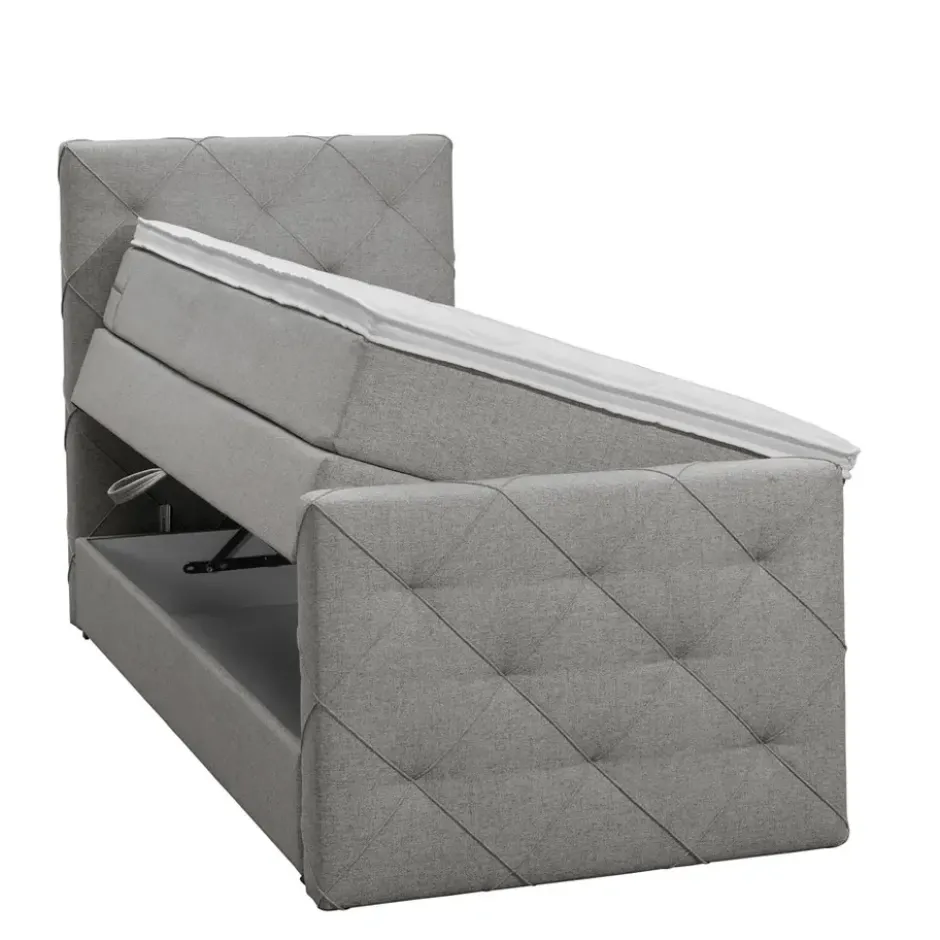 Boxspring met opbergruimte en voetbord Liv geruit - lichtgrijs - 90x200cm