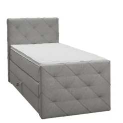 Boxspring met opbergruimte en voetbord Liv geruit - lichtgrijs - 90x200cm
