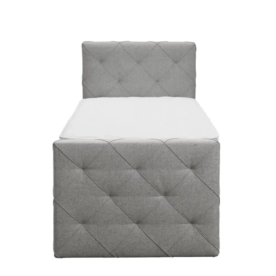Boxspring met opbergruimte en voetbord Liv geruit - lichtgrijs - 90x200cm