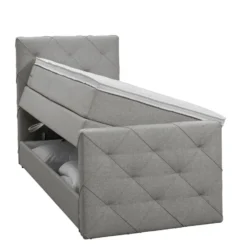Boxspring met opbergruimte en voetbord Liv geruit - lichtgrijs - 90x200cm