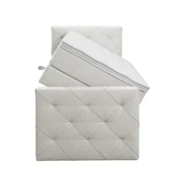Boxspring met opbergruimte en voetbord Liv geruit - ecru - 90x200cm