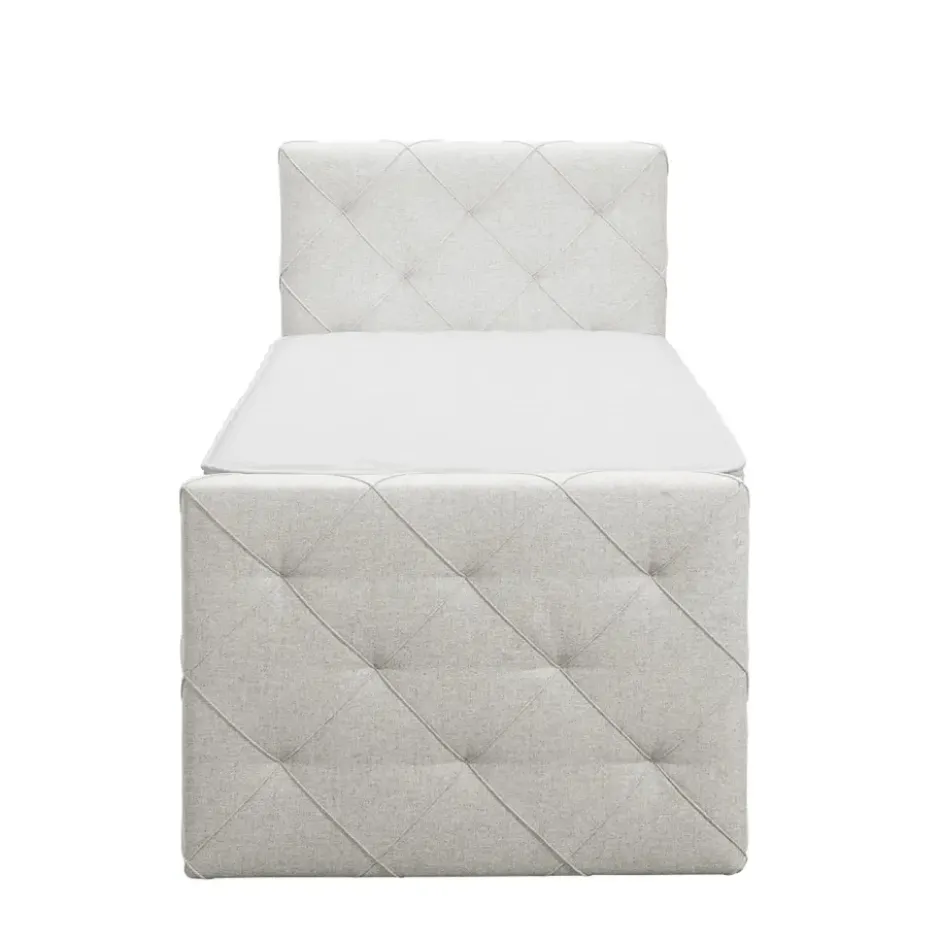 Boxspring met opbergruimte en voetbord Liv geruit - ecru - 90x200cm