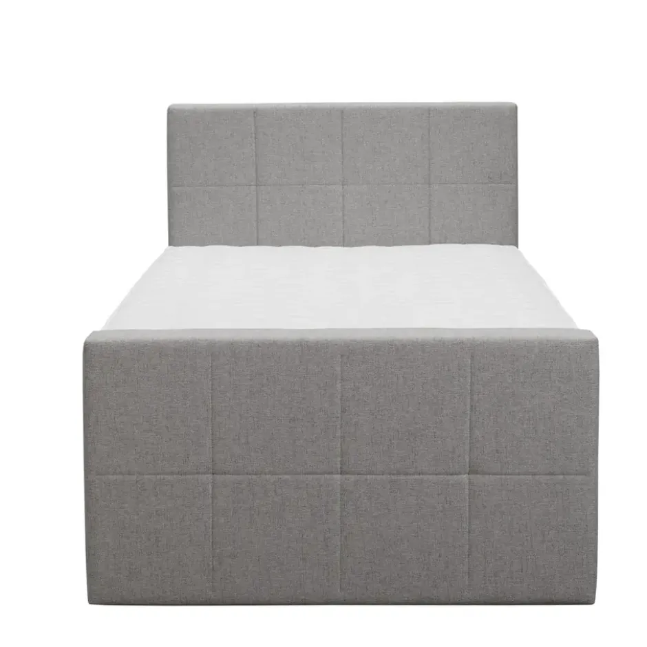 Boxspring met opbergruimte en voetbord Liv geblokt - lichtgrijs - 120x200cm