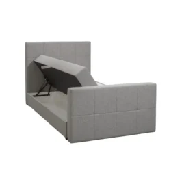 Boxspring met opbergruimte en voetbord Liv geblokt - lichtgrijs - 120x200cm