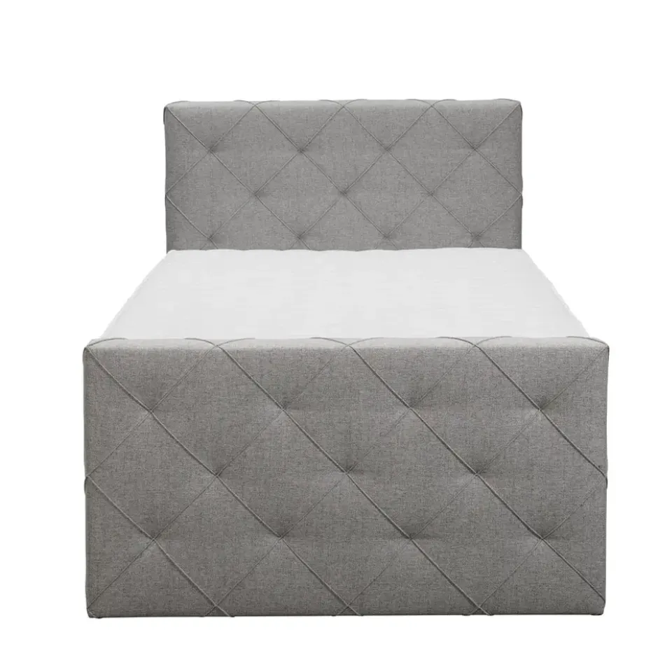 Boxspring met opbergruimte en voetbord Liv geruit - lichtgrijs - 120x200cm