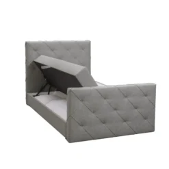 Boxspring met opbergruimte en voetbord Liv geruit - lichtgrijs - 120x200cm