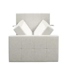 Boxspring met opbergruimte en voetbord Liv geblokt - ecru - 120x200cm