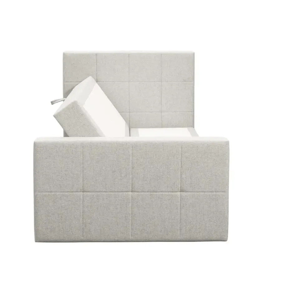 Boxspring met opbergruimte en voetbord Liv geblokt - ecru - 120x200cm