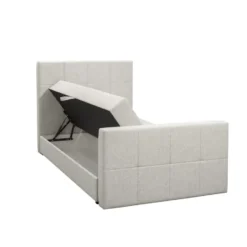Boxspring met opbergruimte en voetbord Liv geblokt - ecru - 120x200cm