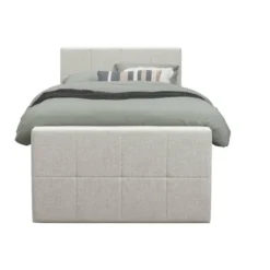 Boxspring met opbergruimte en voetbord Liv geblokt - ecru - 120x200cm