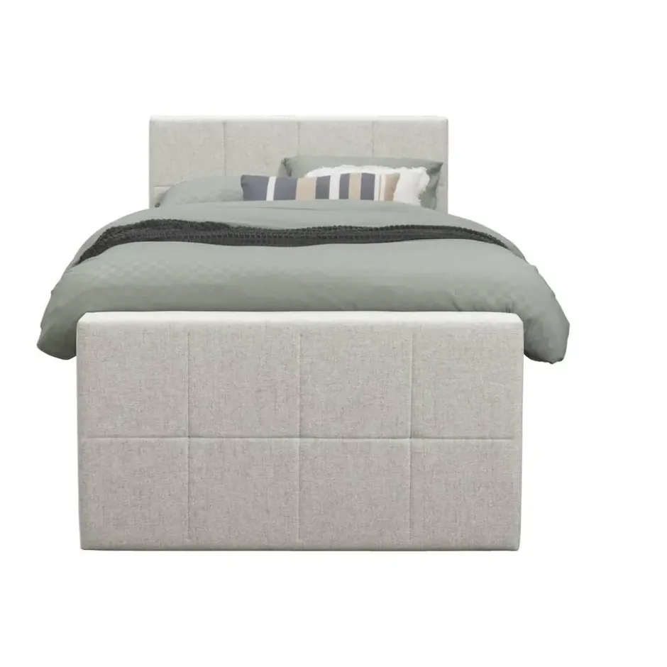 Boxspring met opbergruimte en voetbord Liv geblokt - ecru - 120x200cm