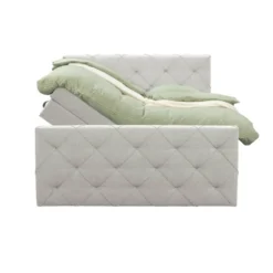 Boxspring met opbergruimte en voetbord Liv geruit - ecru - 160x200cm
