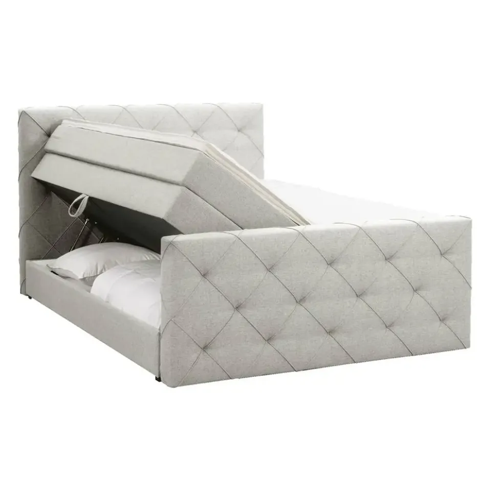 Boxspring met opbergruimte en voetbord Liv geruit - ecru - 160x200cm