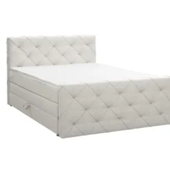 Boxspring met opbergruimte en voetbord Liv geruit - ecru - 180x200cm