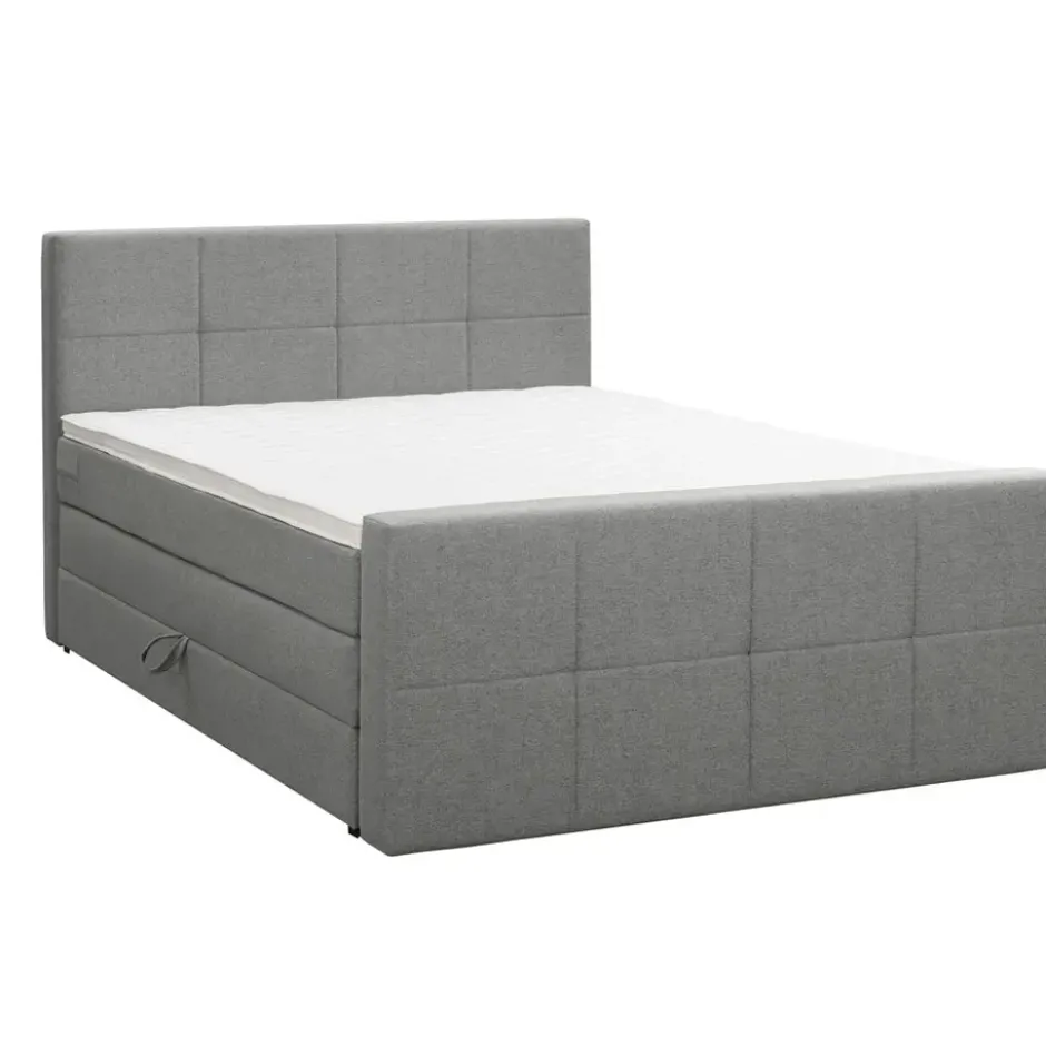 Boxspring met opbergruimte en voetbord Liv geblokt - lichtgrijs - 160x200cm