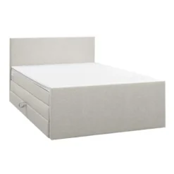 Boxspring met opbergruimte en voetbord Liv geblokt - lichtgrijs - 140x200cm