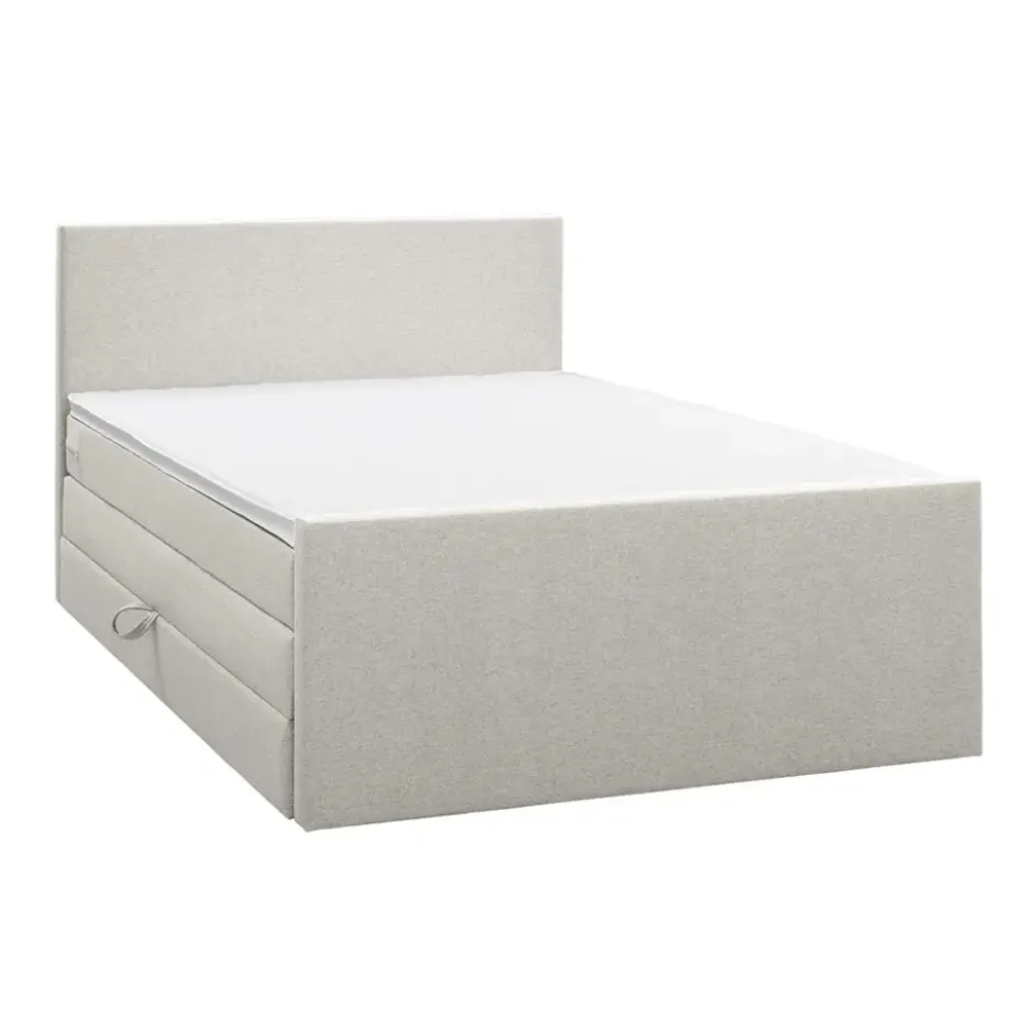 Boxspring met opbergruimte en voetbord Liv geblokt - lichtgrijs - 140x200cm
